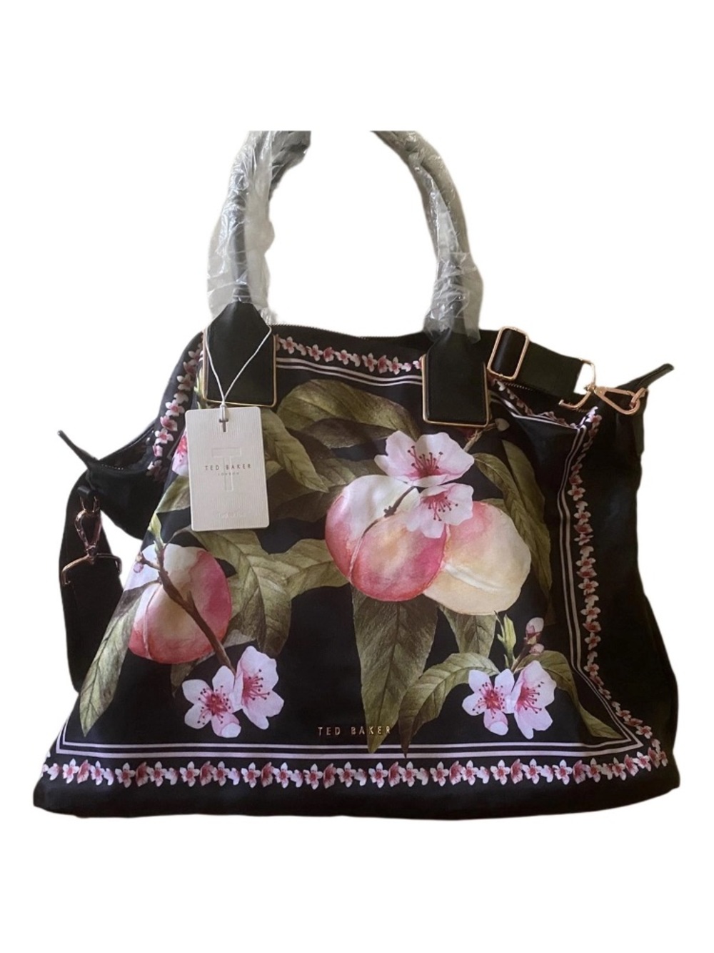 NWT Large Ted Baker Peach Blooms LRG Nylon Tote Bag